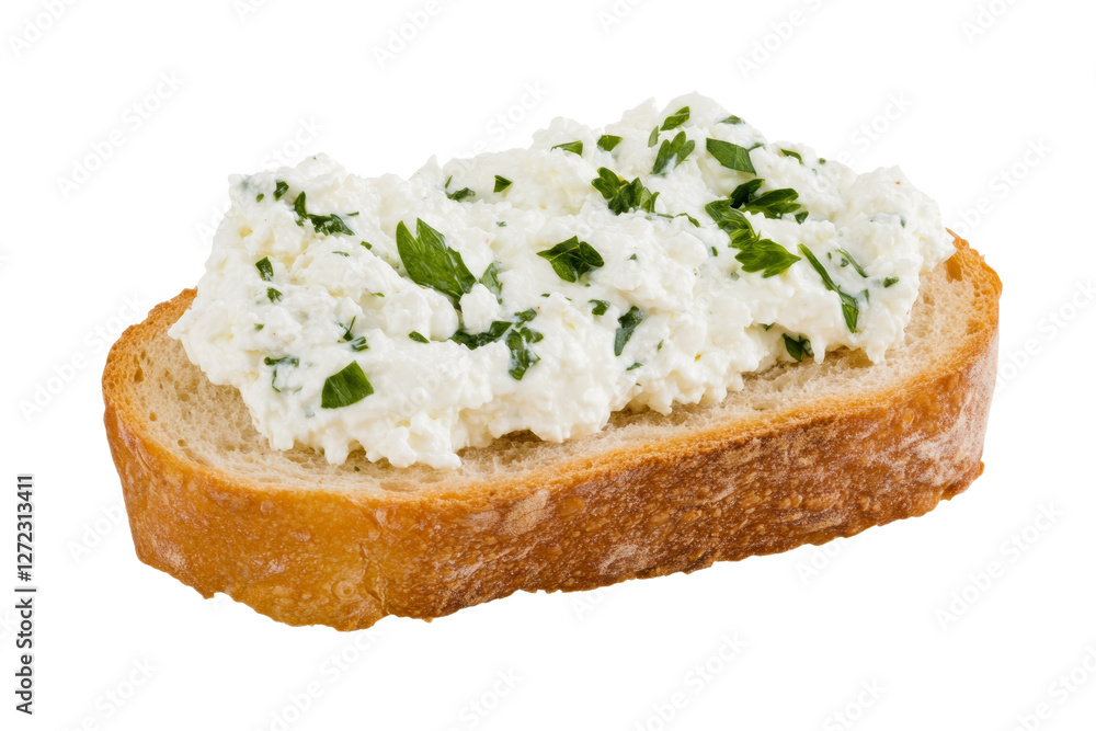 Poster slice of bread with a white spread on it, isolated