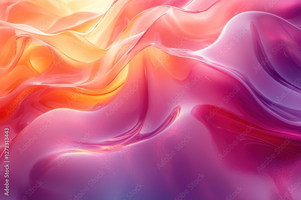 Poster dynamic abstract background with glossy fluid shapes in pink and orange