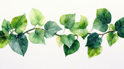 Heart Shaped Green Ivy Leaves Climbing Vines of Telosma Cordata Wild Forest Plant Isolated on White Background