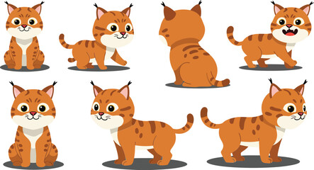 Obraz premium Cute cartoon cat character design in flat style showcasing various poses vector art