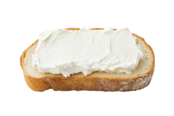 Slice of bread with a white spread on it, isolated