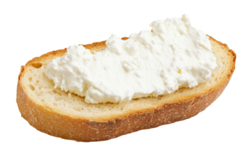 Slice of bread with a white spread on it, isolated
