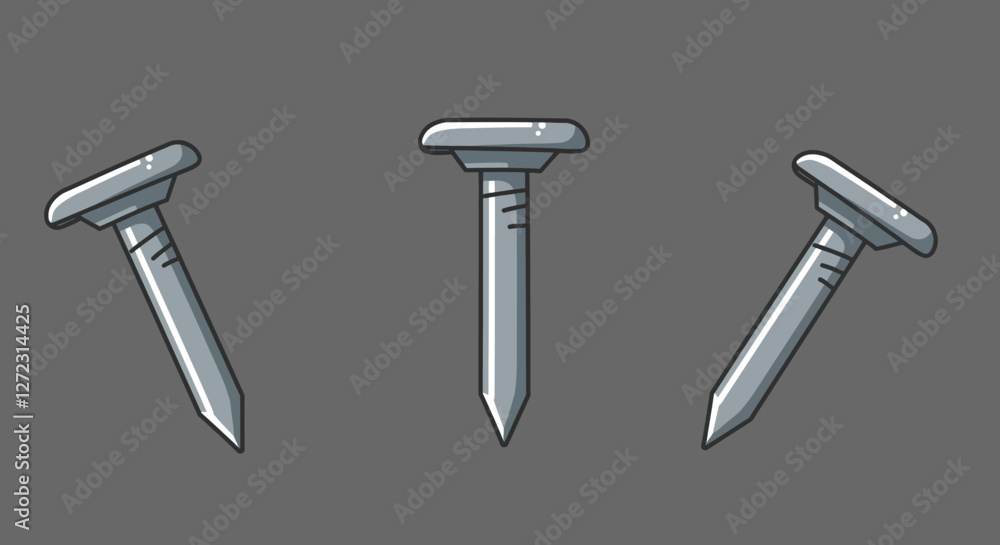 Poster detailed vector illustration of metallic screws in three different orientations for design usage