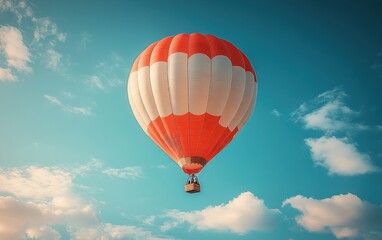 Fototapeta premium Hot Air Balloon in Blue Sky Digital Illustration Mockup for Adventure and Travel