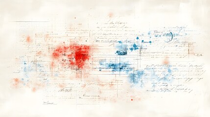 Obraz premium Vibrant Abstract Artwork with Red and Blue Watercolor Elements