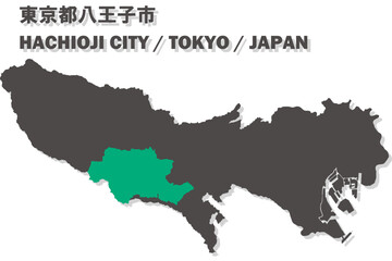 日本地図-東京都-八王子市ベクターイラストマップ