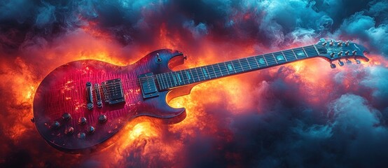 Live Rock Concert Performance with Electric Guitar and Drummer in Vibrant Festival Atmosphere