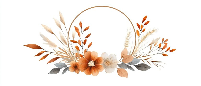 Autumnal Floral Wreath with a Circular Frame