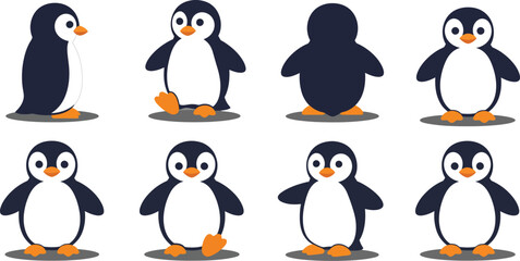 Obraz premium Cute penguin character design in minimal style showcasing playful movements vector illustration