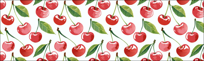 Watercolor cherry print pattern, simple vector background
