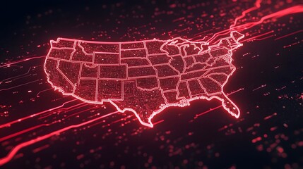 Neon Map of the United States with Dynamic Flowing Lines