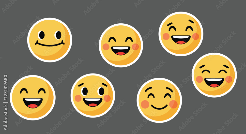 Poster happy emoji expressions in minimal design style showcasing varied emotions vector art