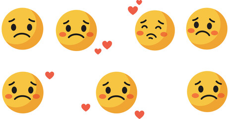 Naklejka premium Sad and loving emoji expressions in flat design vector art