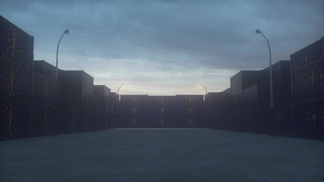 Indiana flag containers are located at the container terminal. Concept for Indiana import and export