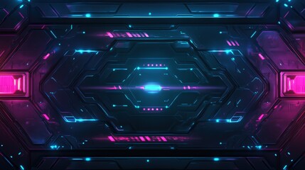Obraz premium Cybernetic Abstraction: An abstract design of futuristic technology and cybernetics, bathed in an immersive interplay of neon light. 