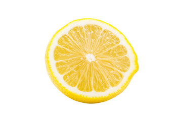 Lemon slice is shown on a white background, isolated