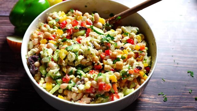vegetarian bean salad. Vegetarian and organic cooking concept. healthy recipe.