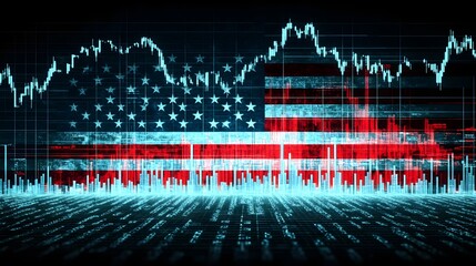 Abstract Stock Market Data Overlaid with American Flag Design