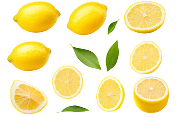 Close up of a lemon with a leaf on it, isolated