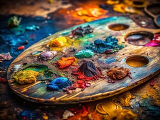 Fototapeta premium Low Light Photography: Dried Paint on a Dirty Artist Palette