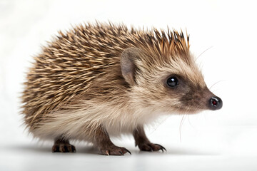 Fototapeta premium Erizo en vista lateral mostrando sus espinas detalladas sobre un fondo blanco