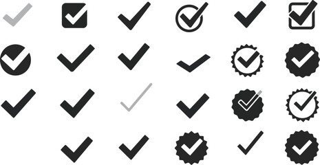 Various check mark designs in minimal style for modern vector art