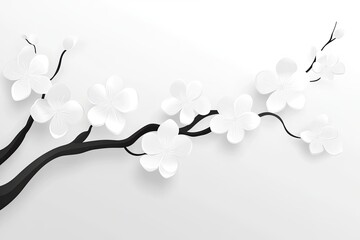 Elegant White Blossoms Branching Out On White Background