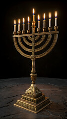 Fototapeta premium stylish golden menorah with candles on the black background