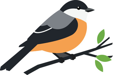 Bird perched on branch in flat design style vector illustration