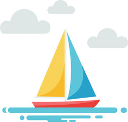 Sailboat on water with colorful sails in flat minimal vector art