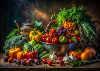 Low Light Still Life Photography: Vibrant Fresh Fruits & Vegetables