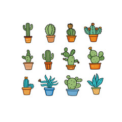 Hand drawn cactus icon logo flat vector design