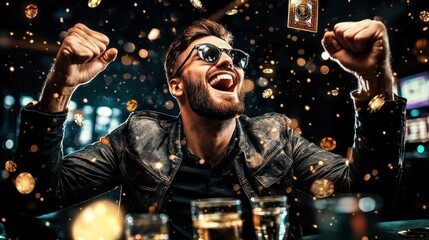 Man Celebrates Winning Big At Casino Games