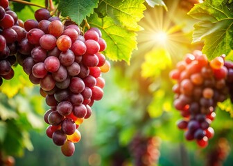 Luscious Red Grapes on the Vine: Double Exposure Stock Photo