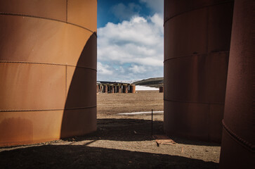 Rusty tanks on Deception Island, Antarctica.