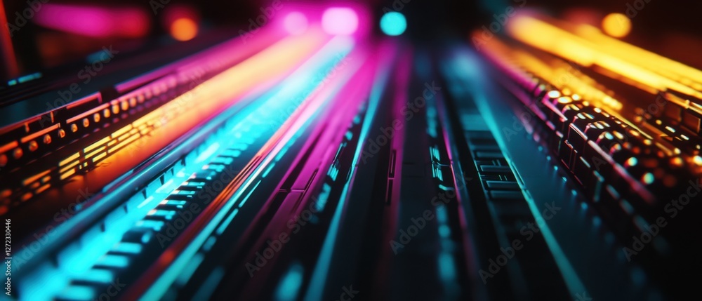 Poster futuristic neonlit circuit board or data stream with vibrant colors abstract technology background w