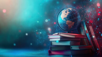 Global Education: A Stack of Books and a Globe Representing Worldwide Learning