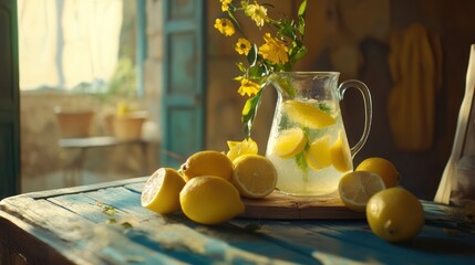 Sunny Lemonade Pitcher, Rustic Patio