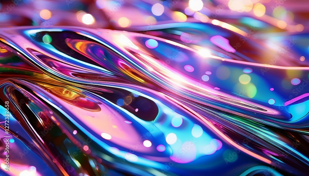 Poster holographic color foil with shiny reflections and bokeh light effect. generated image