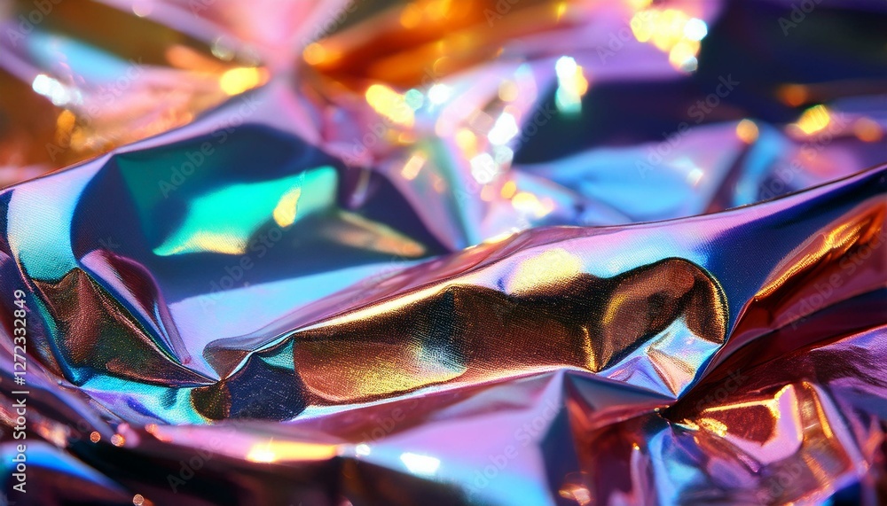 Poster Holographic color foil with shiny reflections and bokeh light effect. Generated image