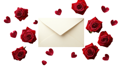 Romantic envelope surrounded by roses and hearts love theme digital
