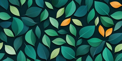 Green Leaves Pattern With Two Orange Leaves