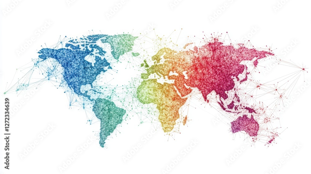 Aufkleber global network map - colorful world connections