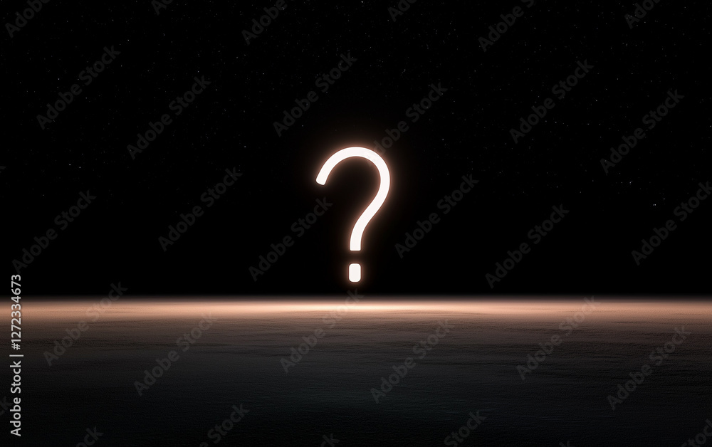 Poster question mark symbol graphic on dark background with stars. question mark on dark surface with light