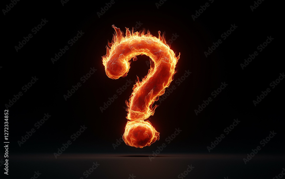Poster flame question mark graphic burning question on dark background. burning flame question mark graphic