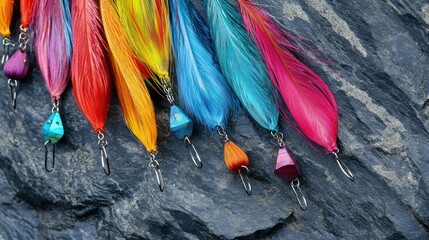 Colorful Feathers, Stone Background, Craft