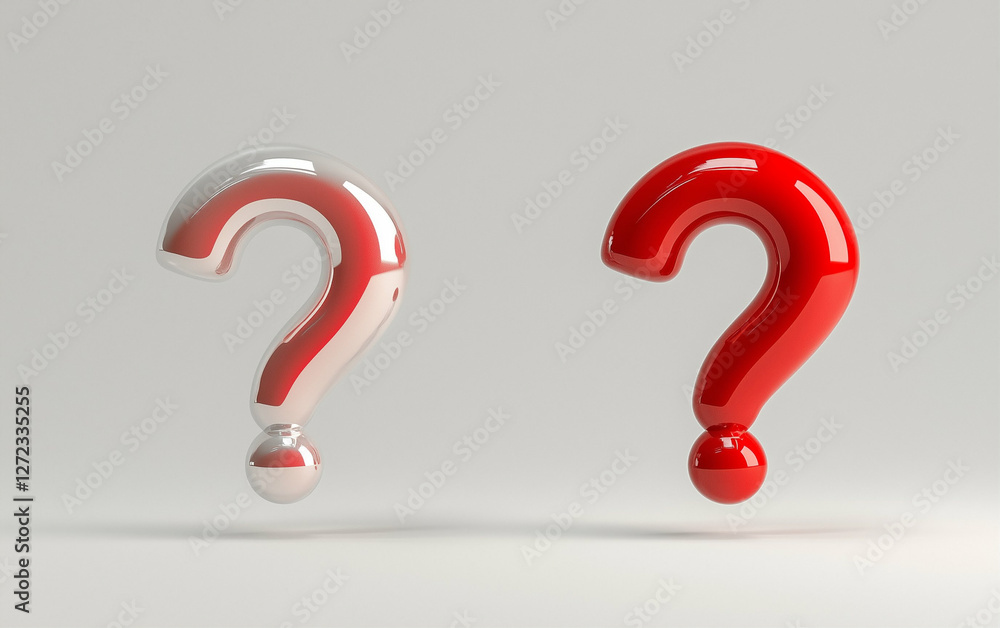 Poster question mark graphic design with red question mark and clear question mark on white background. que