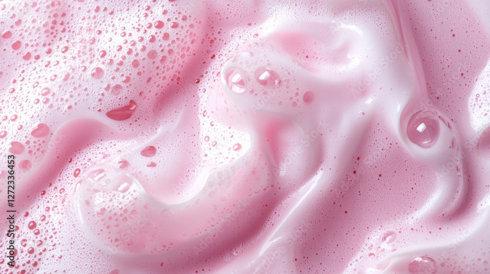 Poster soft and fluffy pink soap foam undulates gracefully, inviting touch while hinting at a refreshing cl