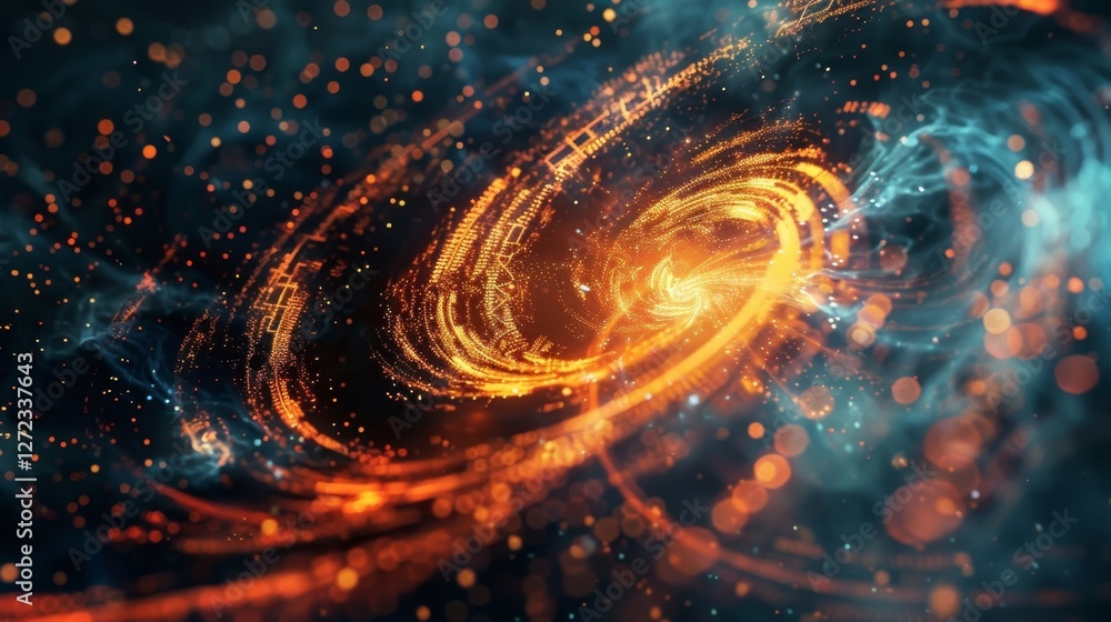 Poster a digital tornado of numbers and symbols mirroring the whirlwind of activity stirred up by the power