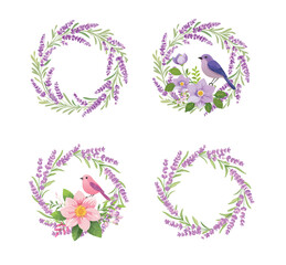 Pink flower wreaths with Bird, 花環和鳥，春天花環